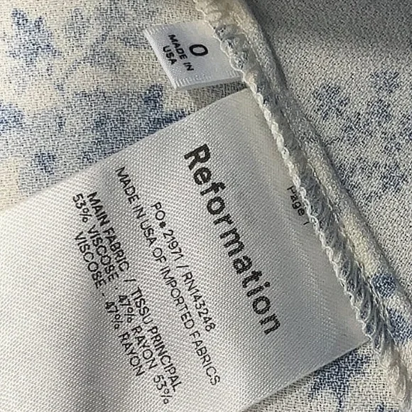 Reformation Saskia Floral Blue and White Mini Dress Size 0 - Picture 9 of 9